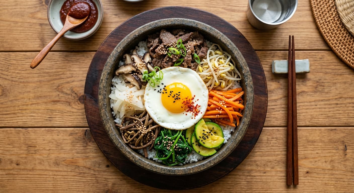 Korean bibimbap bowl representing Koruruk's authentic Korean comfort food