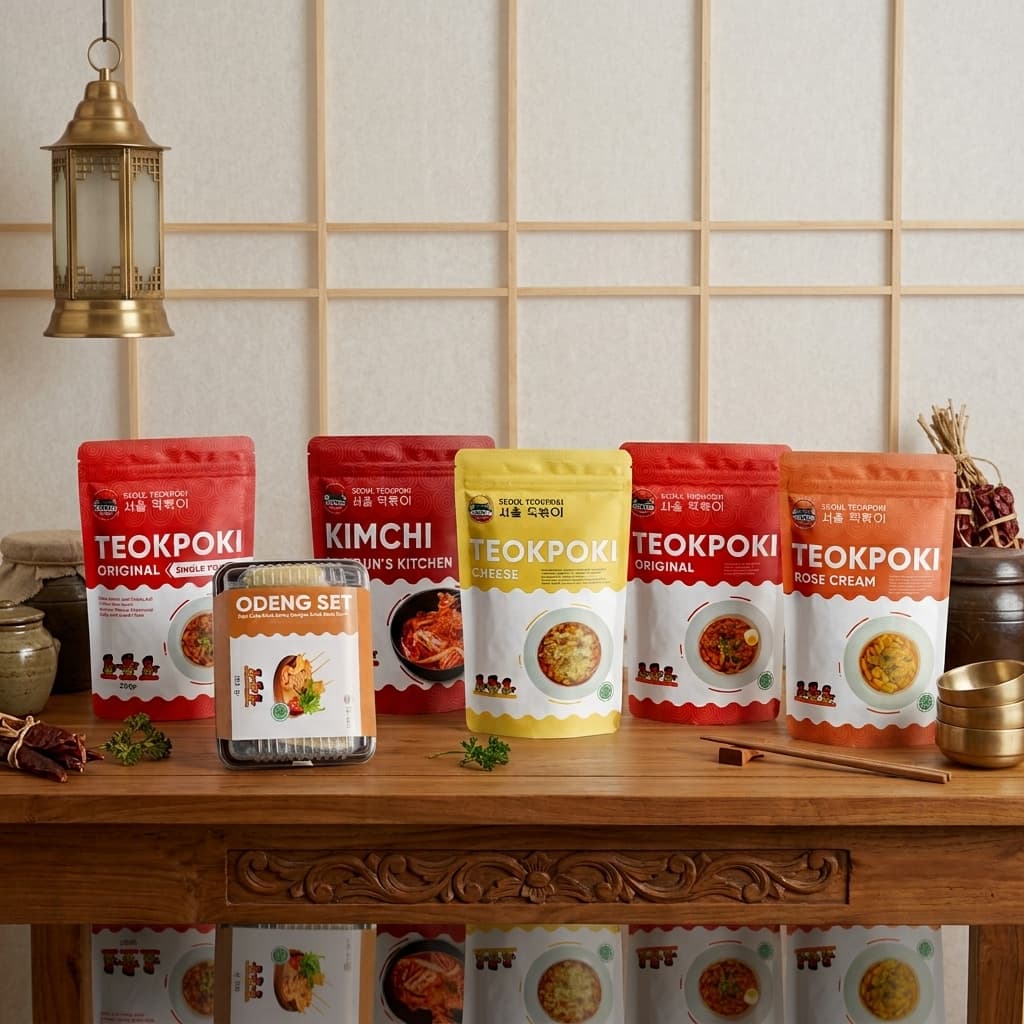 Korean ready-to-cook meal kit with fresh ingredients laid out on a kitchen counter