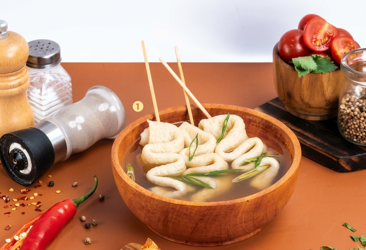 Korean odeng fish cake skewers in warm savory broth