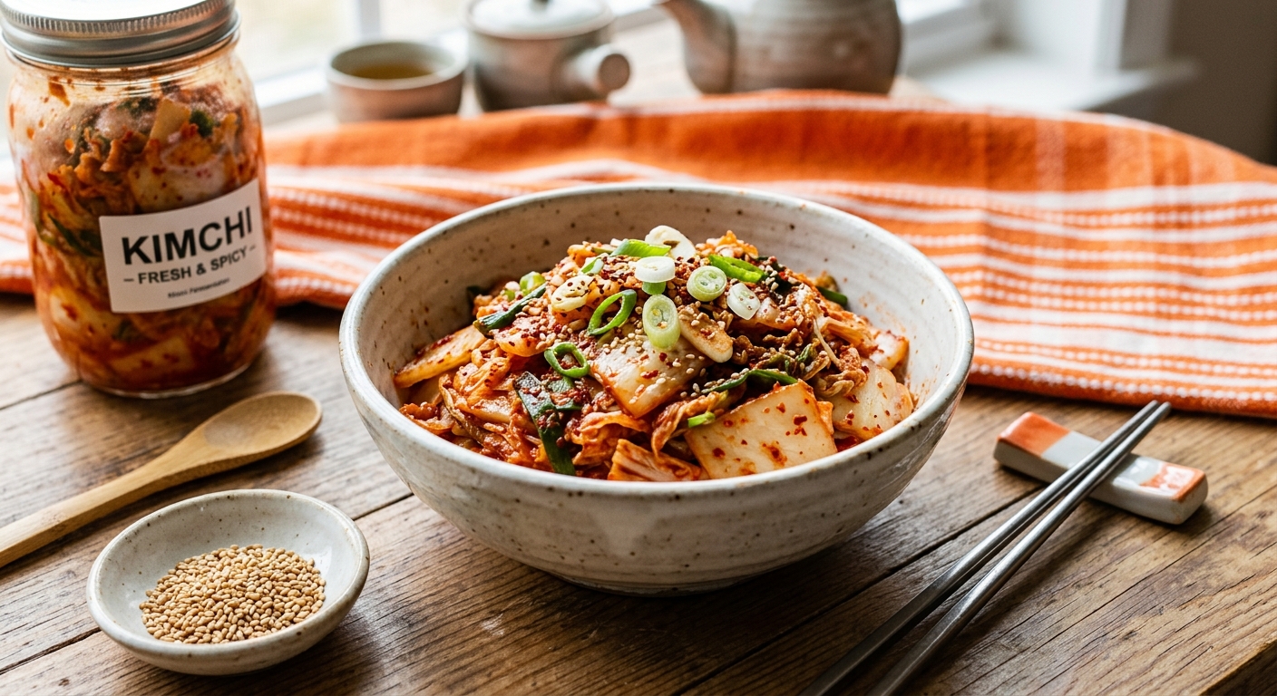 Korean kimchi fermented cabbage in a small bowl