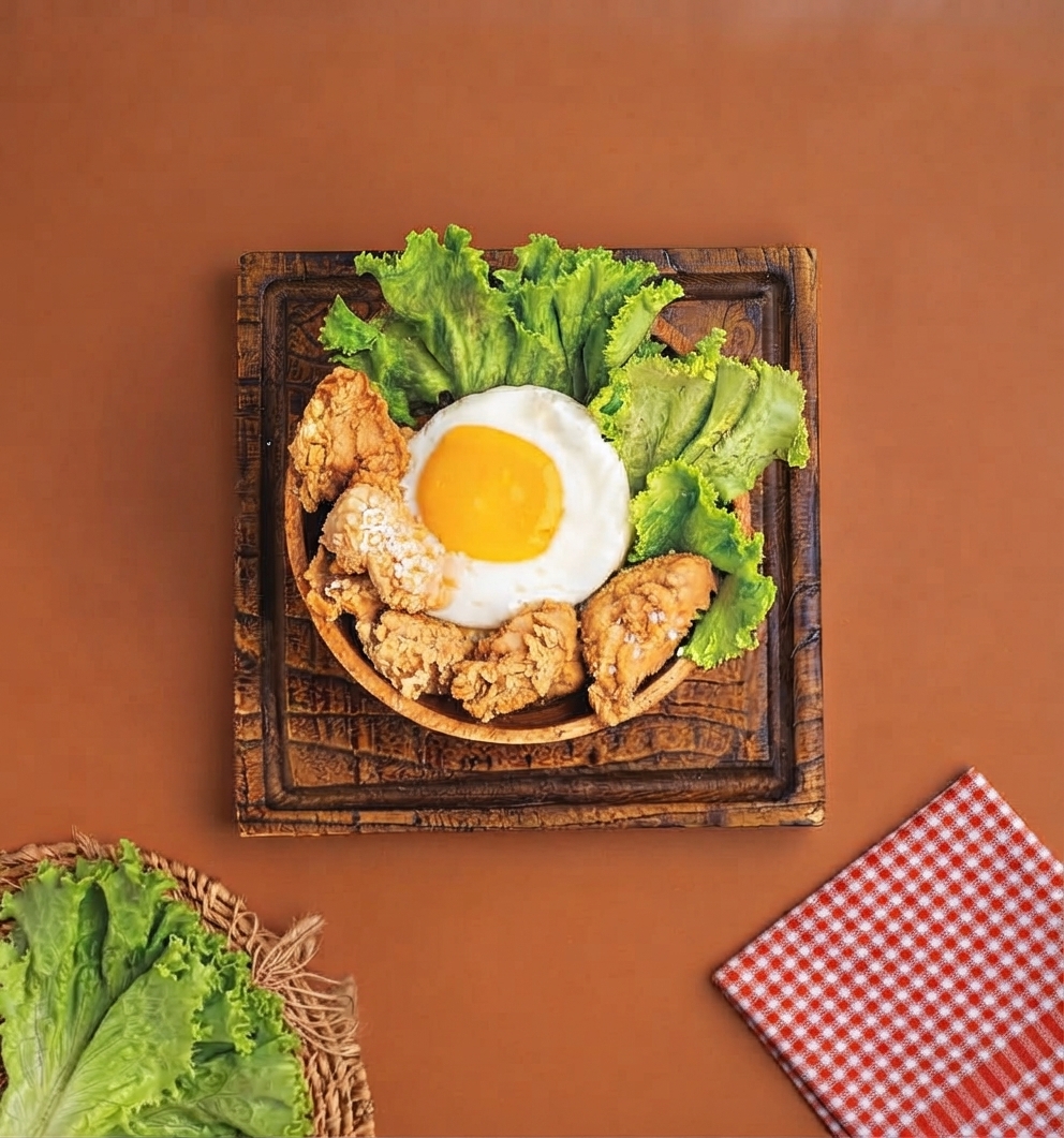 Korean fried chicken dosirak bento box with rice and kimchi